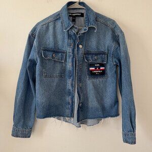 Karl Lagerfeld Paris Denim Boxy Shirt/Jacket with Logo Patch